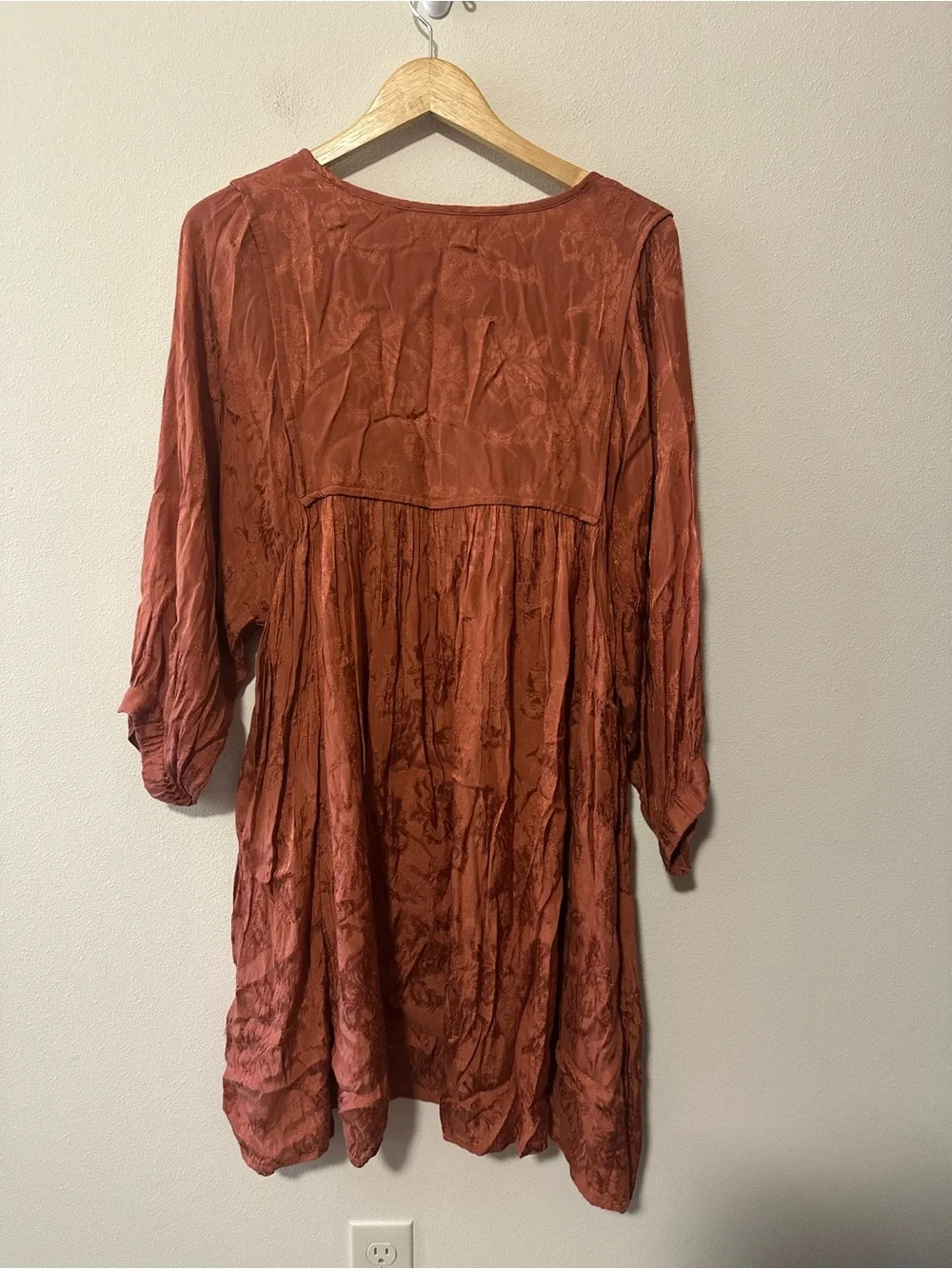 Natural life boho flowy indie rust color fall oversized tunic dress beaded XL - Picture 3 of 7